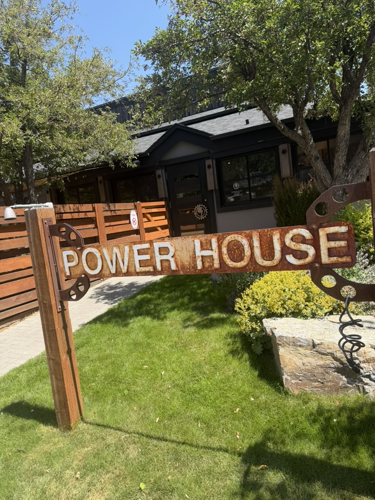 The handmade Power House sign outside the Hailey restaurant and bike shop